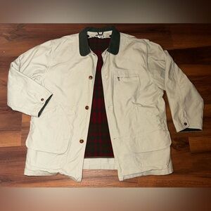 Vintage LL Bean Canvas Barn Chore Coat Corduroy Collar Removable Fleece Lined XL